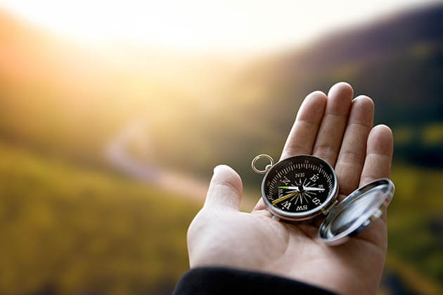person holding a compass