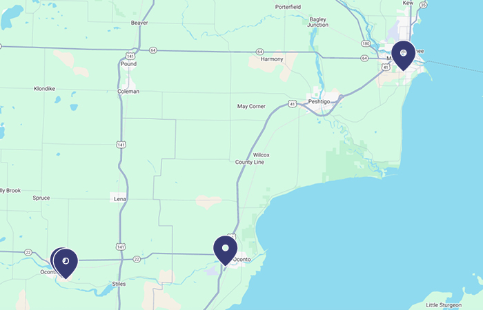 Map of Wisconsin with purple pins to show where the Prevea Orthopedic locations are.